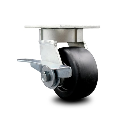 Service Caster 4 Inch Kingpinless Polyolefin Wheel Swivel Caster with Brake SCC-KP30S420-POR-SLB